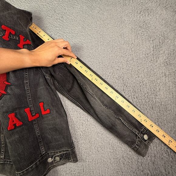 Polo Ralph Lauren RL Varsity Football Bulldog Denim Jean Jacket Mens M Black - Picture 9 of 10